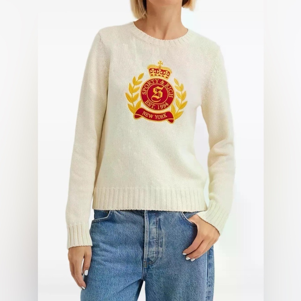 SPORTY & RICH Embroidered Wool Sweater XL - Picture 2 of 6